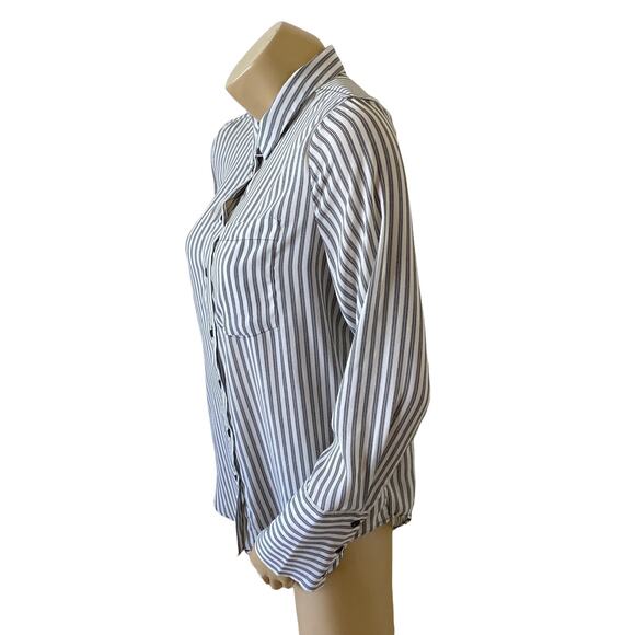 WHO WHAT WEAR Womens Size Medium Long Sleeve Striped Button Up Collared Shirt - Picture 2 of 9